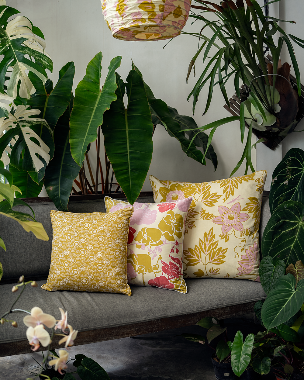 Big Passion Flower Chartreuse Cushion Cover, 65 cm - SALE HOMEWARES