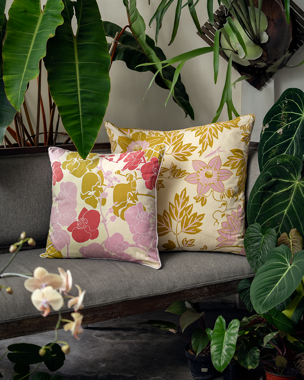Big Passion Flower Chartreuse Cushion Cover, 65 cm - SALE HOMEWARES