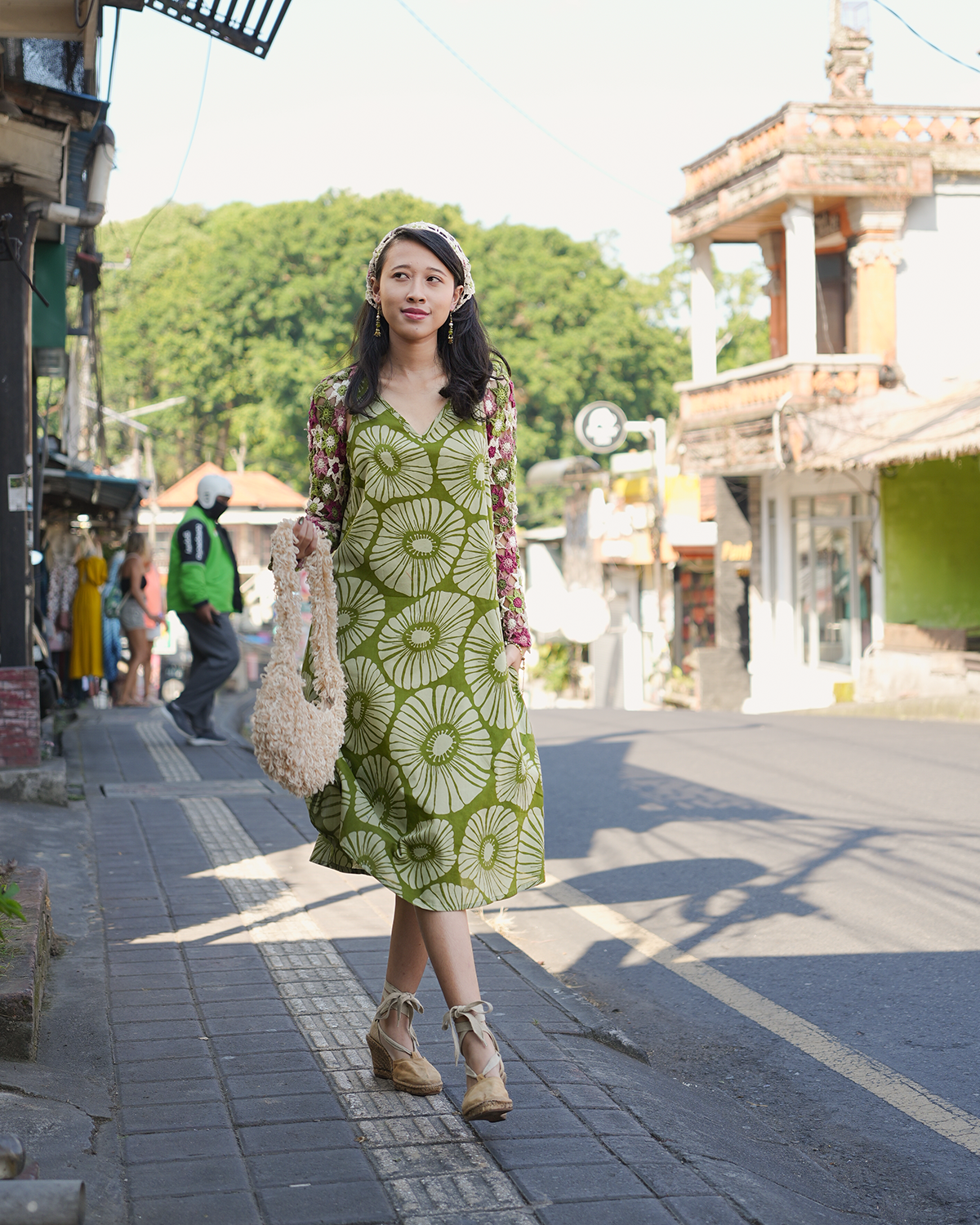 Flowers Avocado Organic Cotton Semi Swing Dress, 3 Sizes