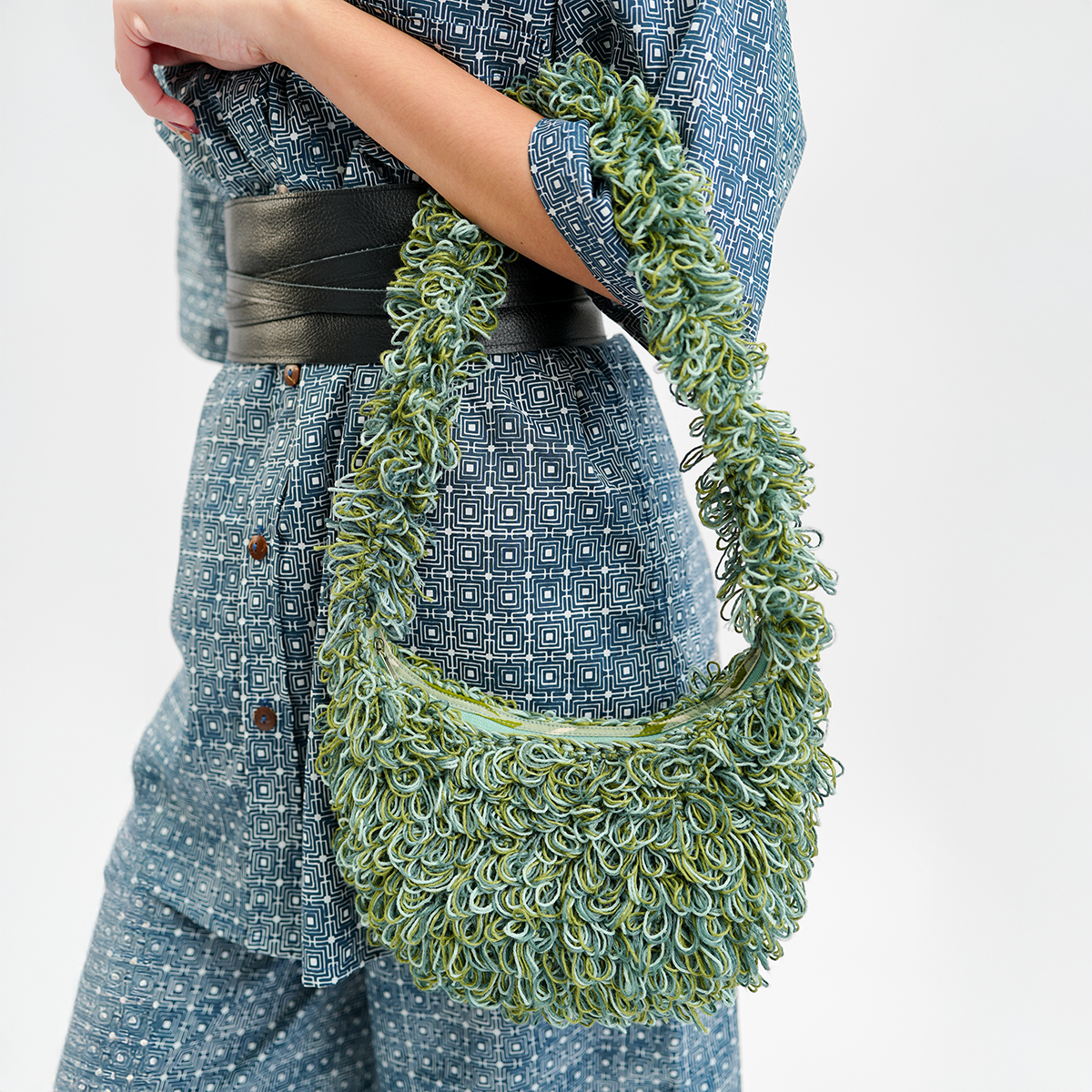 Fluffy Crocheted Handbag Avocado
