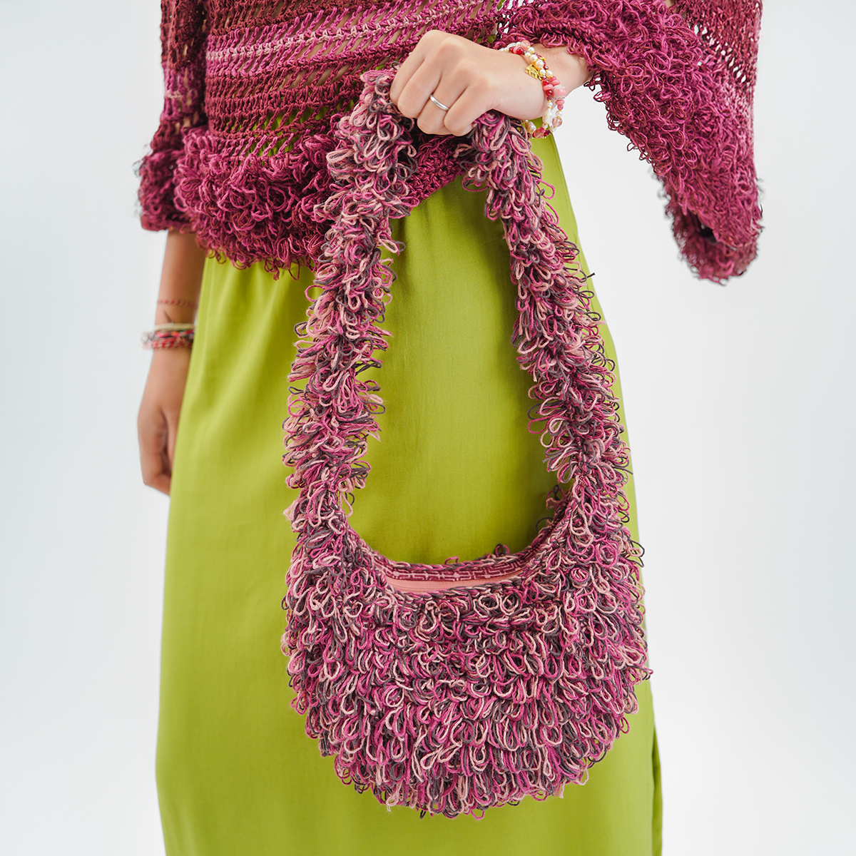 Fluffy Crocheted Handbag Claret