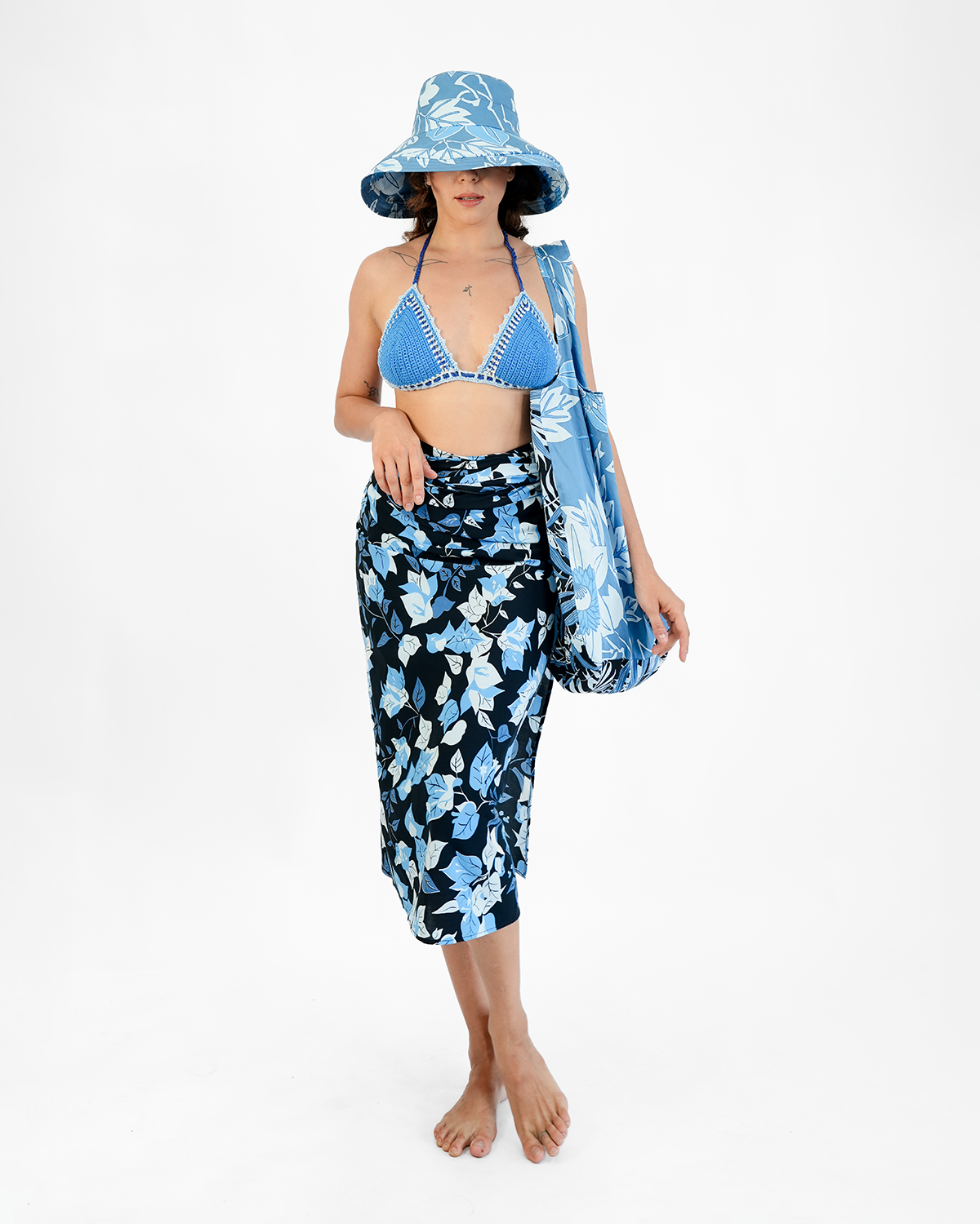 Bougainvillea Blue Black Sarong - sale clothing& kids