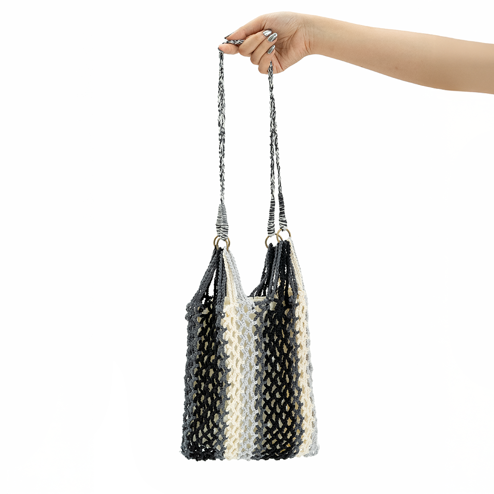 Crocheted Striped Mesh Bag Onyx