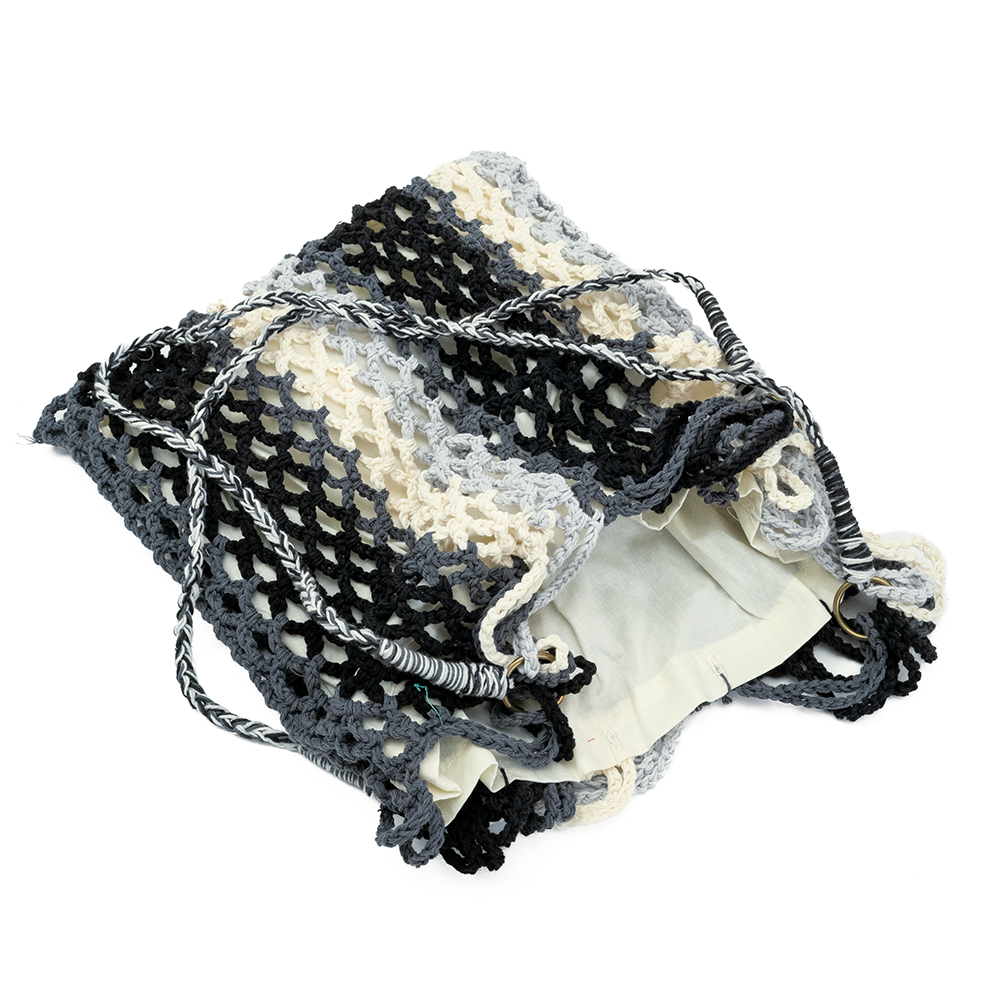 Crocheted Striped Mesh Bag Onyx