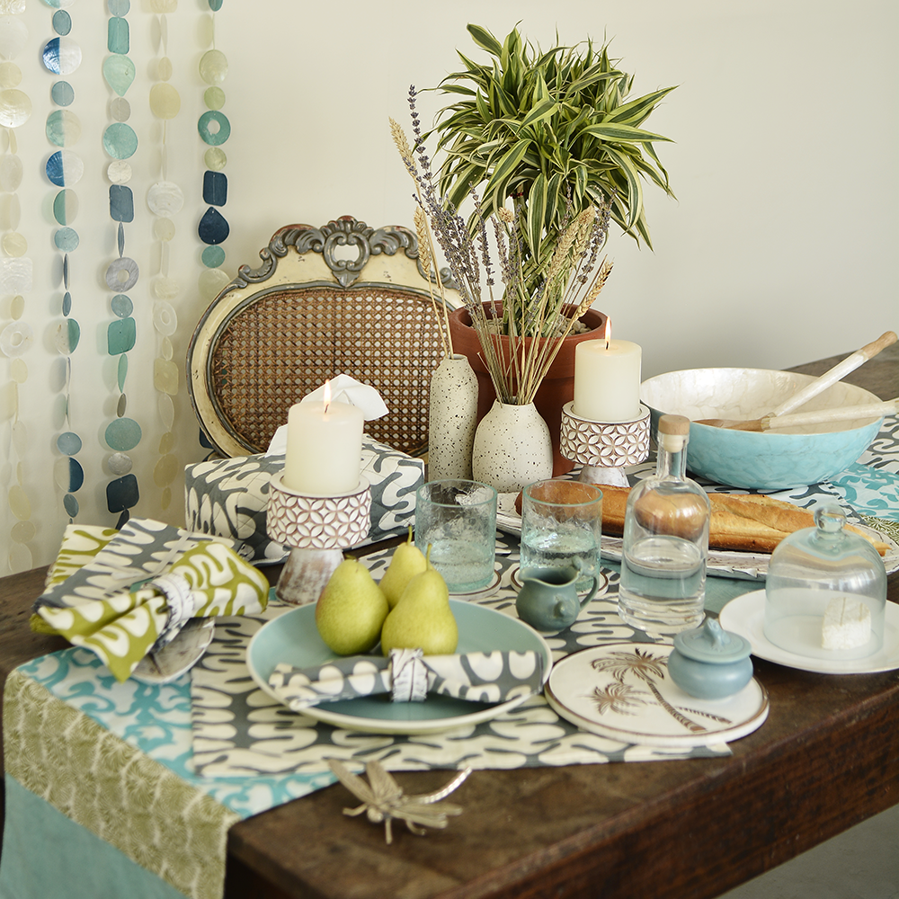 Alas Duduk Katun Aqua Slate Panjang (244 cm) - SALE HOMEWARES