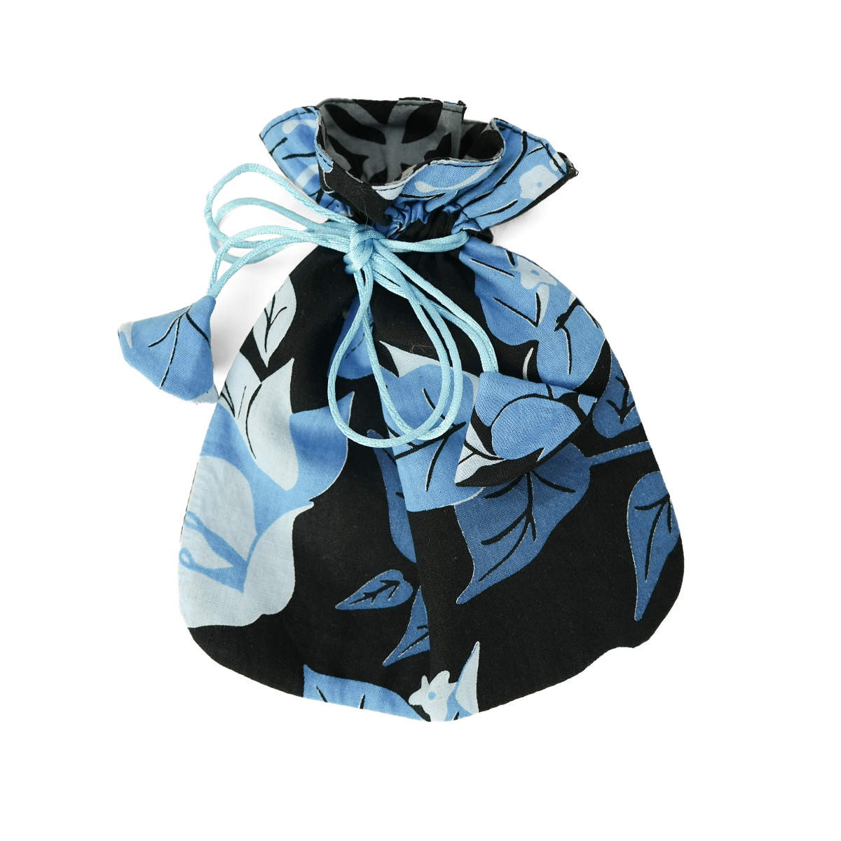 Bougainvillea Blue Black Drawstring Bag, Small - SALE CLOTHING & KIDS