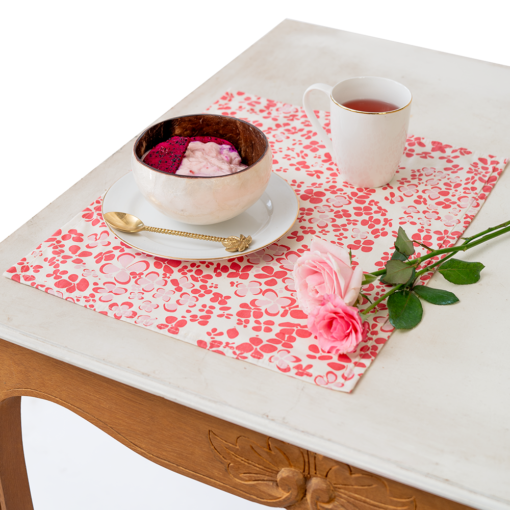 Alas Piring Hydrangea Bright Coral, Set isi 4 - SALE HOMEWARES