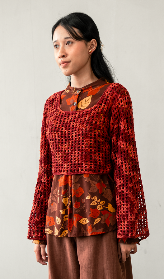 Blouse Top Rayon Bougainvillea Brown, 2 Sizes - SALE CLOTHING & KIDS