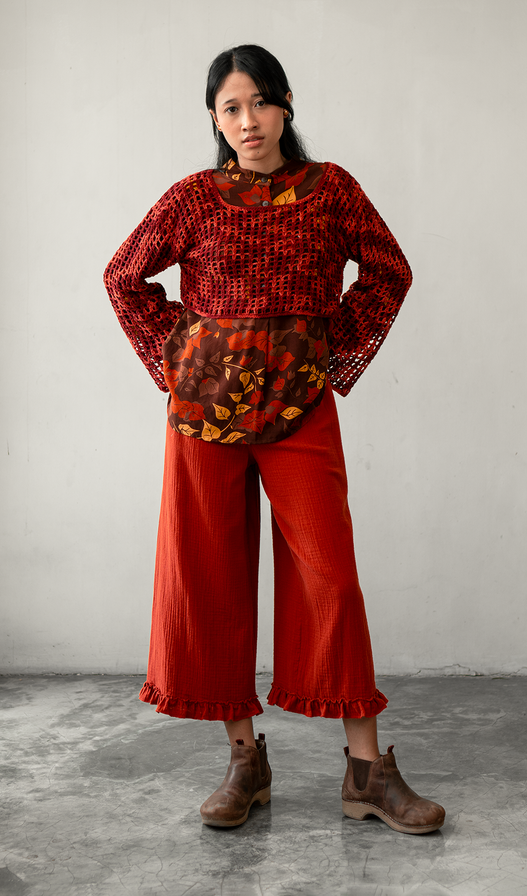Blouse Top Rayon Bougainvillea Brown, 2 Sizes - SALE CLOTHING & KIDS