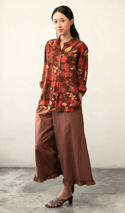 Blouse Top Rayon Bougainvillea Brown, 2 Sizes - SALE CLOTHING & KIDS