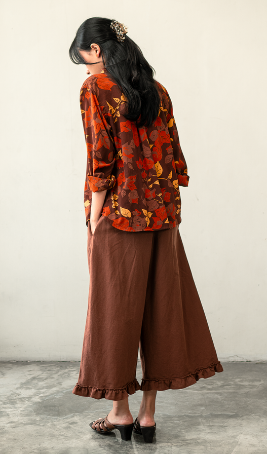 Blouse Top Rayon Bougainvillea Brown, 2 Sizes - SALE CLOTHING & KIDS