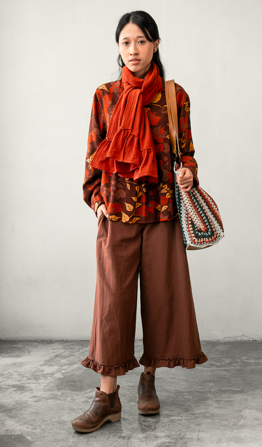 Blouse Top Rayon Bougainvillea Brown, 2 Sizes - SALE CLOTHING & KIDS