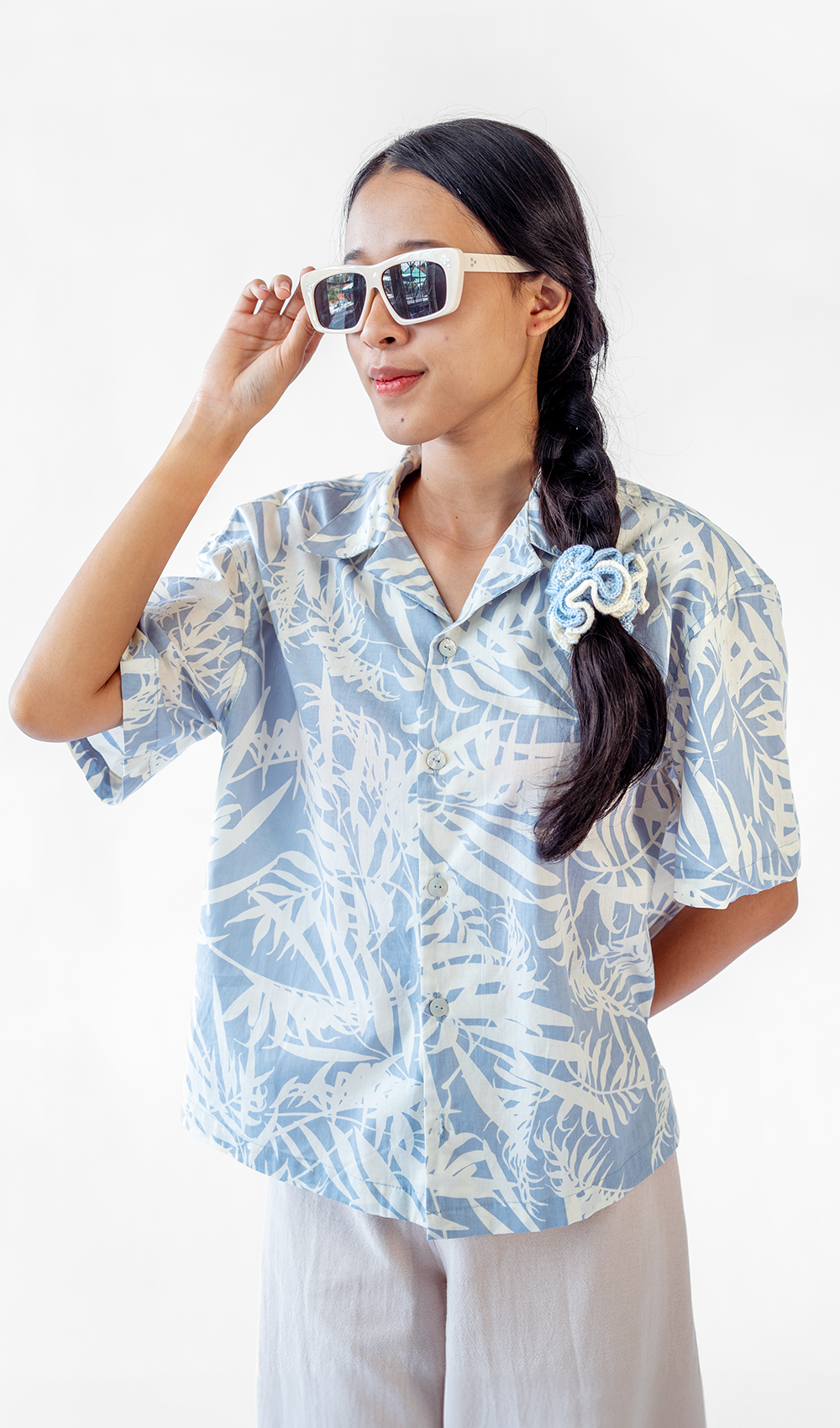 Palm Bluebell Cotton Relax Button Up, 2 sizes
