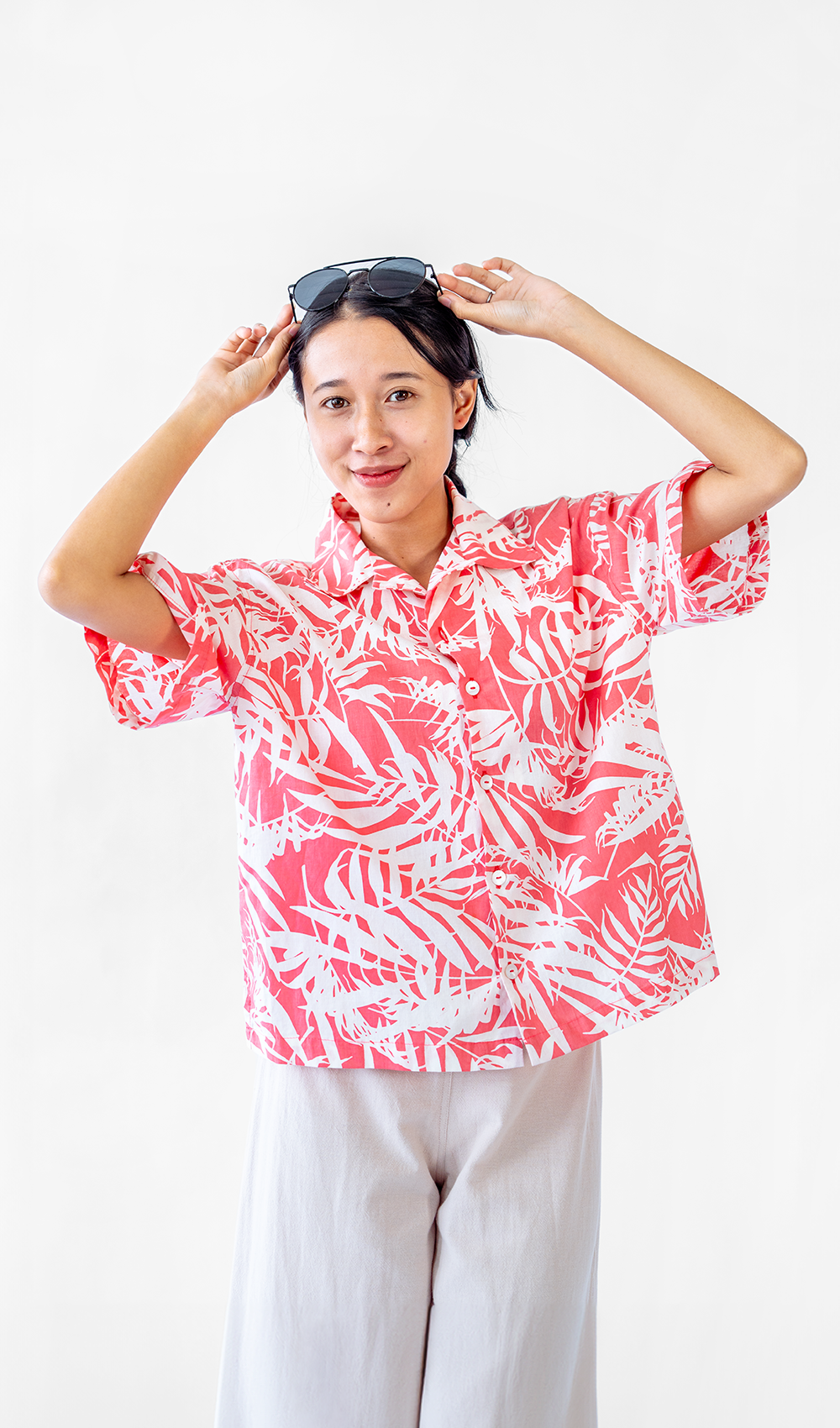 Palm Bright Coral Cotton Relax Button Up, 2 sizes - SALE CLOTHING & KIDS