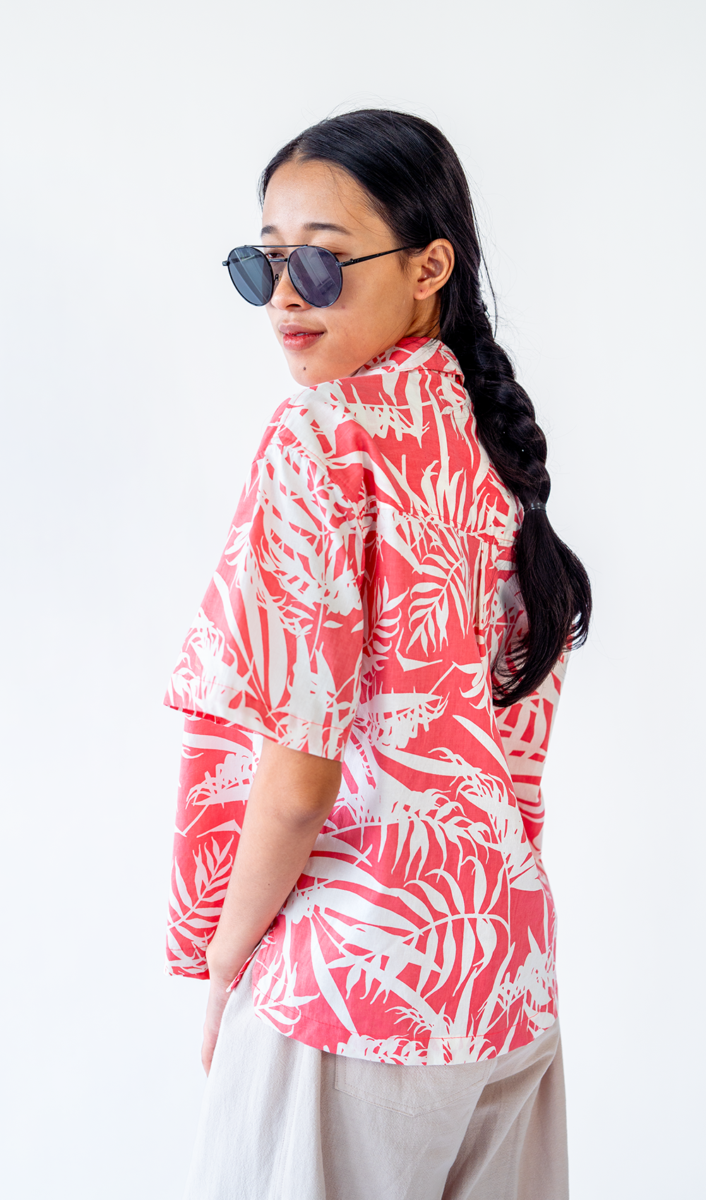 Palm Bright Coral Cotton Relax Button Up, 2 sizes - SALE CLOTHING & KIDS