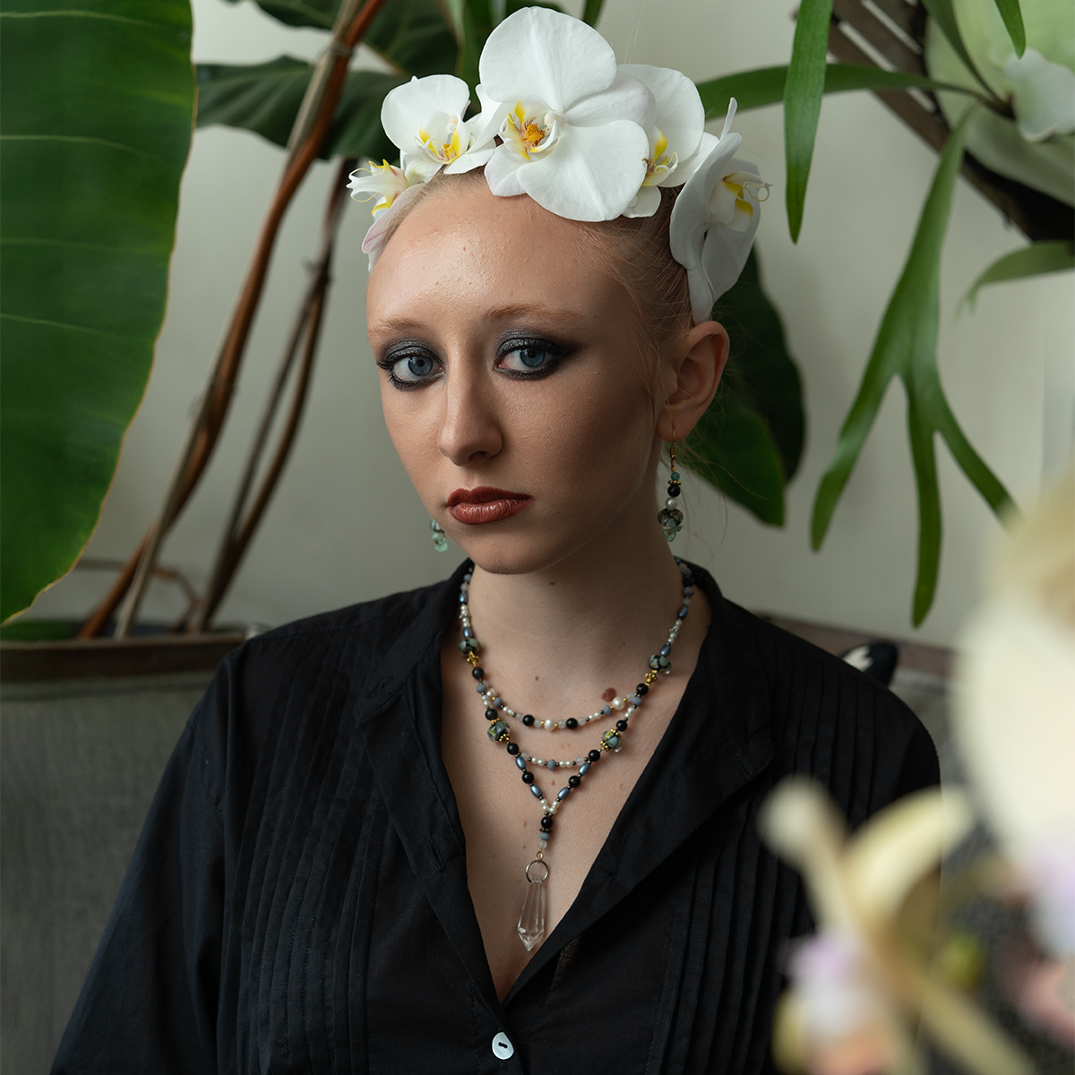 Onyx Tiered Crystal Necklace