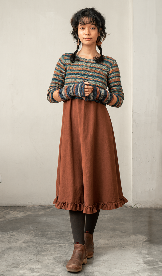 Semi Swing Ruffle Dress Cotton Linen Brown - 3 sizes - SALE CLOTHING & KIDS