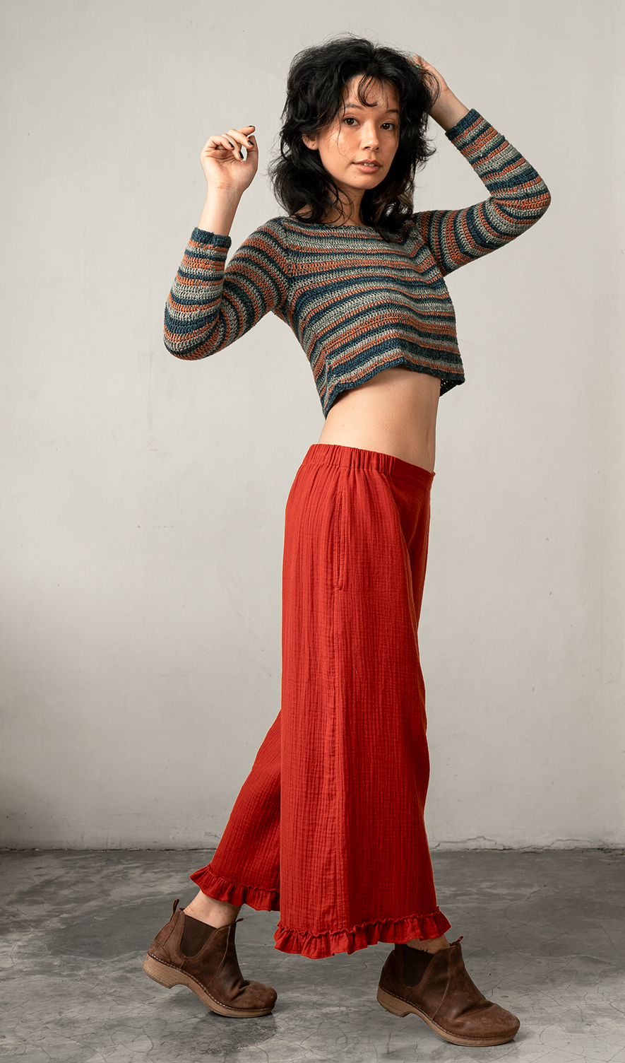 Celana Ruffle Katun Crinkle Merah, 3 Ukuran - OBRAL PAKAIAN & ANAK