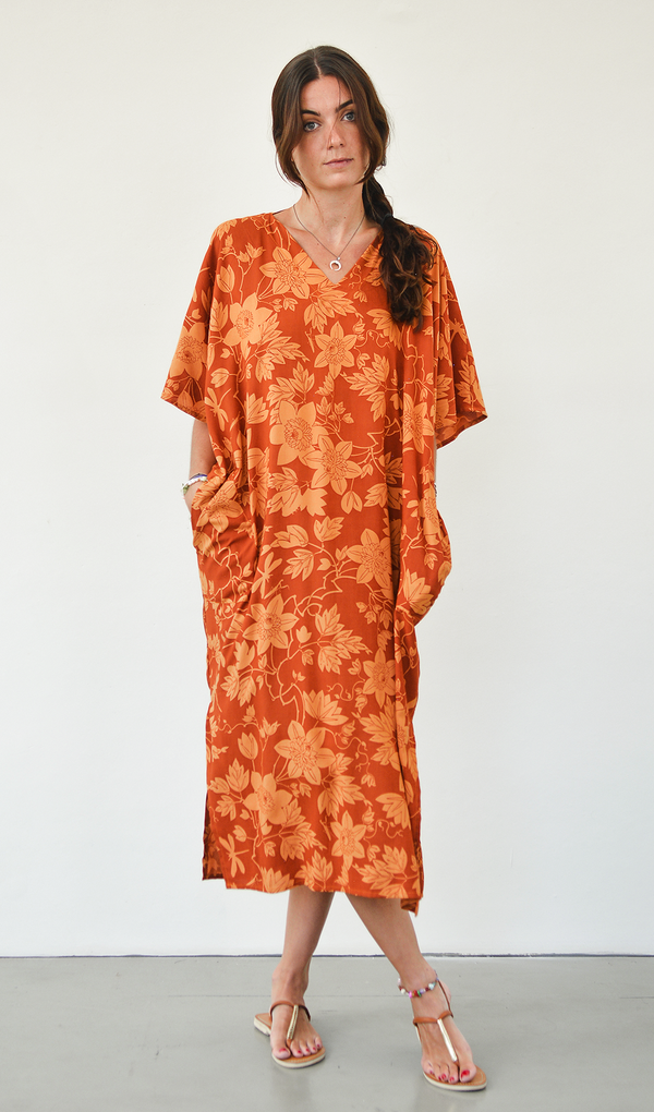 EcoDeluxe Passion Flower Spice Kaftan Dress, 1 size
