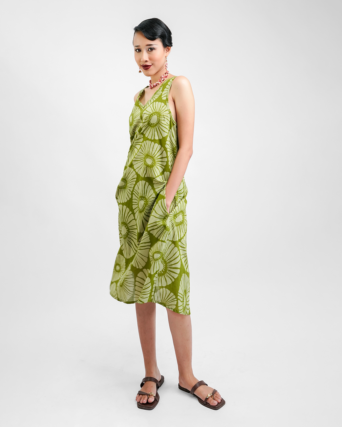 Flowers Avocado Organic Cotton Semi Swing Dress, 3 Sizes