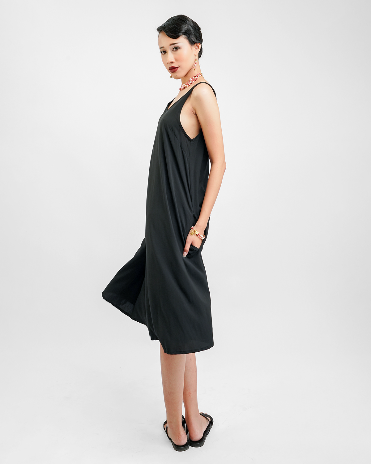 Black Rayon Semi Swing Dress, 3 Sizes