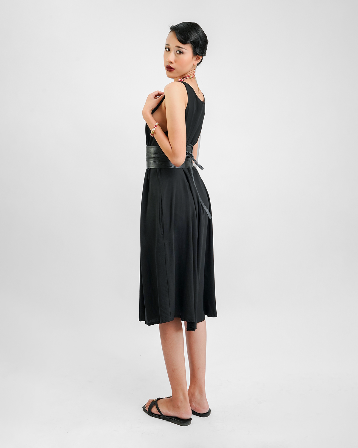 Black Rayon Semi Swing Dress, 3 Sizes