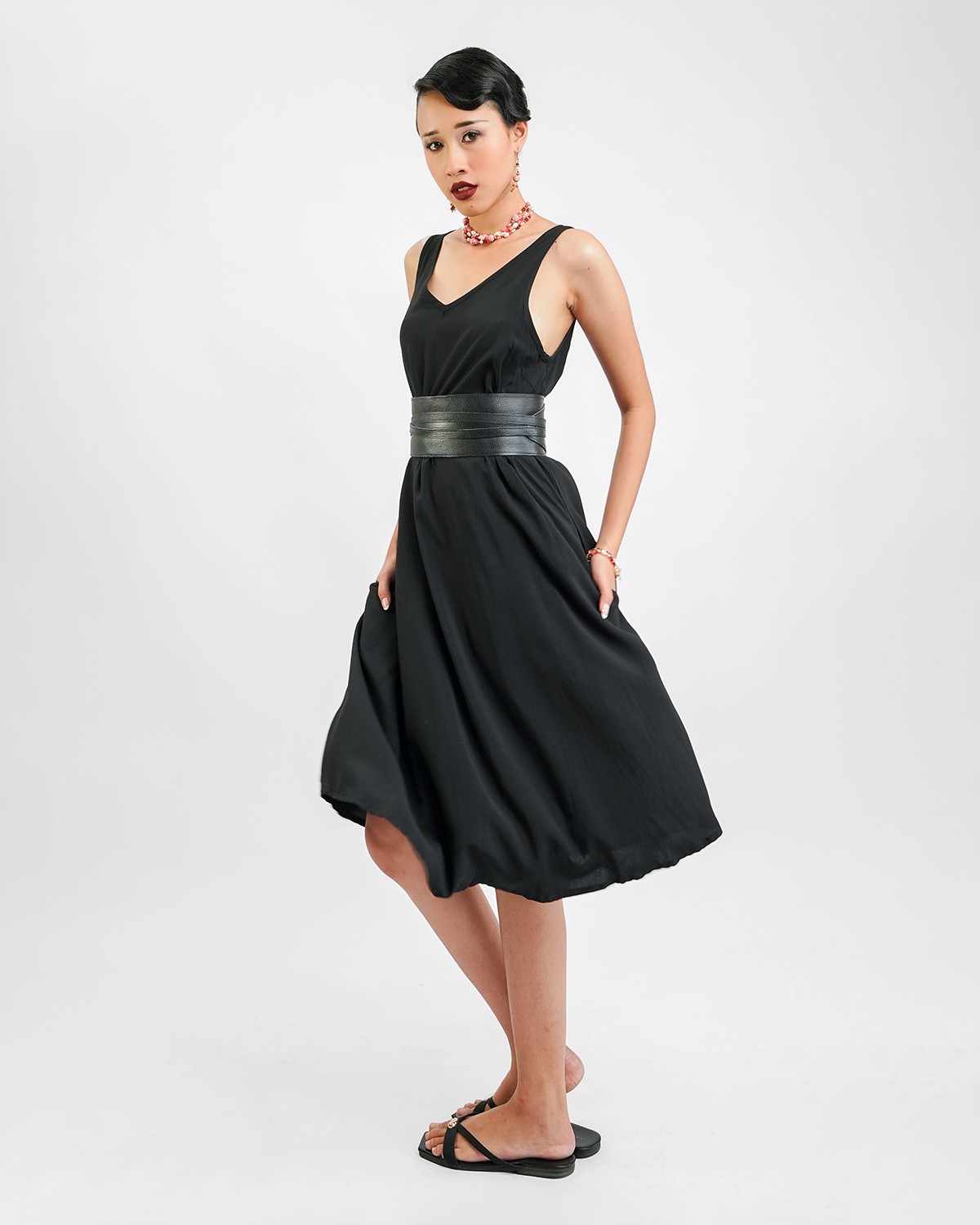 Black Rayon Semi Swing Dress, 3 Sizes