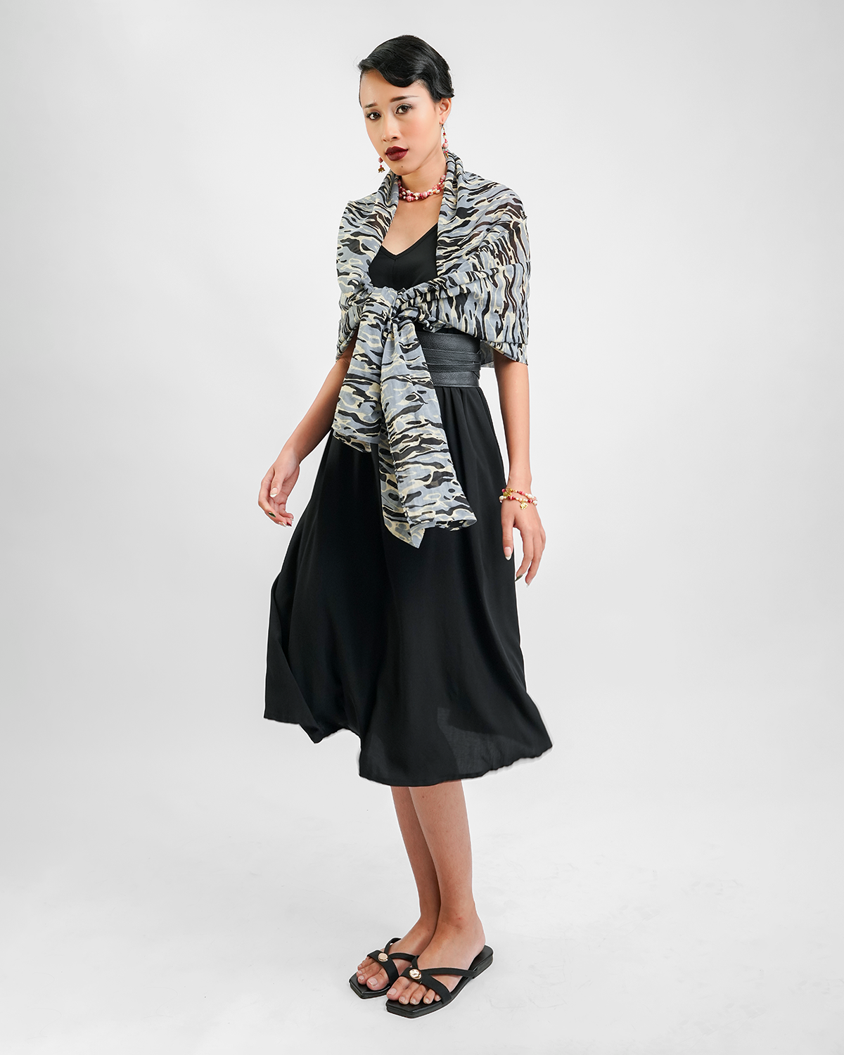 Black Rayon Semi Swing Dress, 3 Sizes