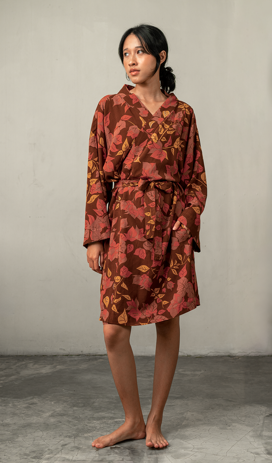 Short Kimono Robe Bougainvillea Brown, 1 Size - SALE CLOTHING & KIDS