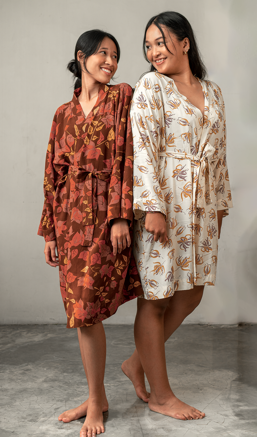Short Kimono Robe Bougainvillea Brown, 1 Size - SALE CLOTHING & KIDS