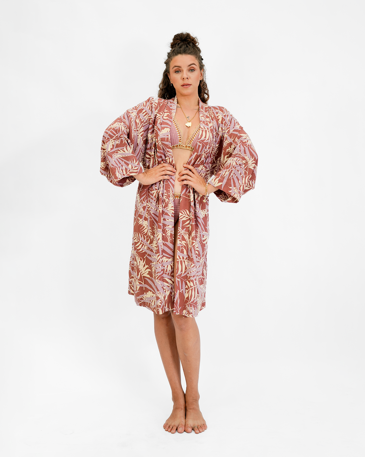 Lavender Sienna Rayon Short Kimono Robe, 1 size