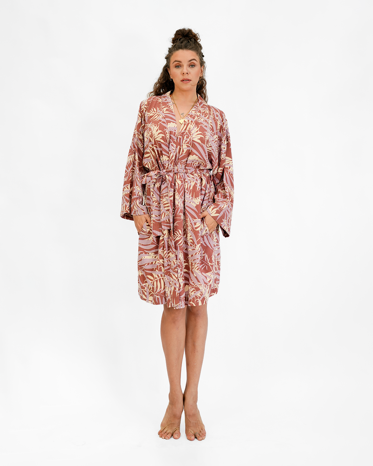 Lavender Sienna Rayon Short Kimono Robe, 1 size