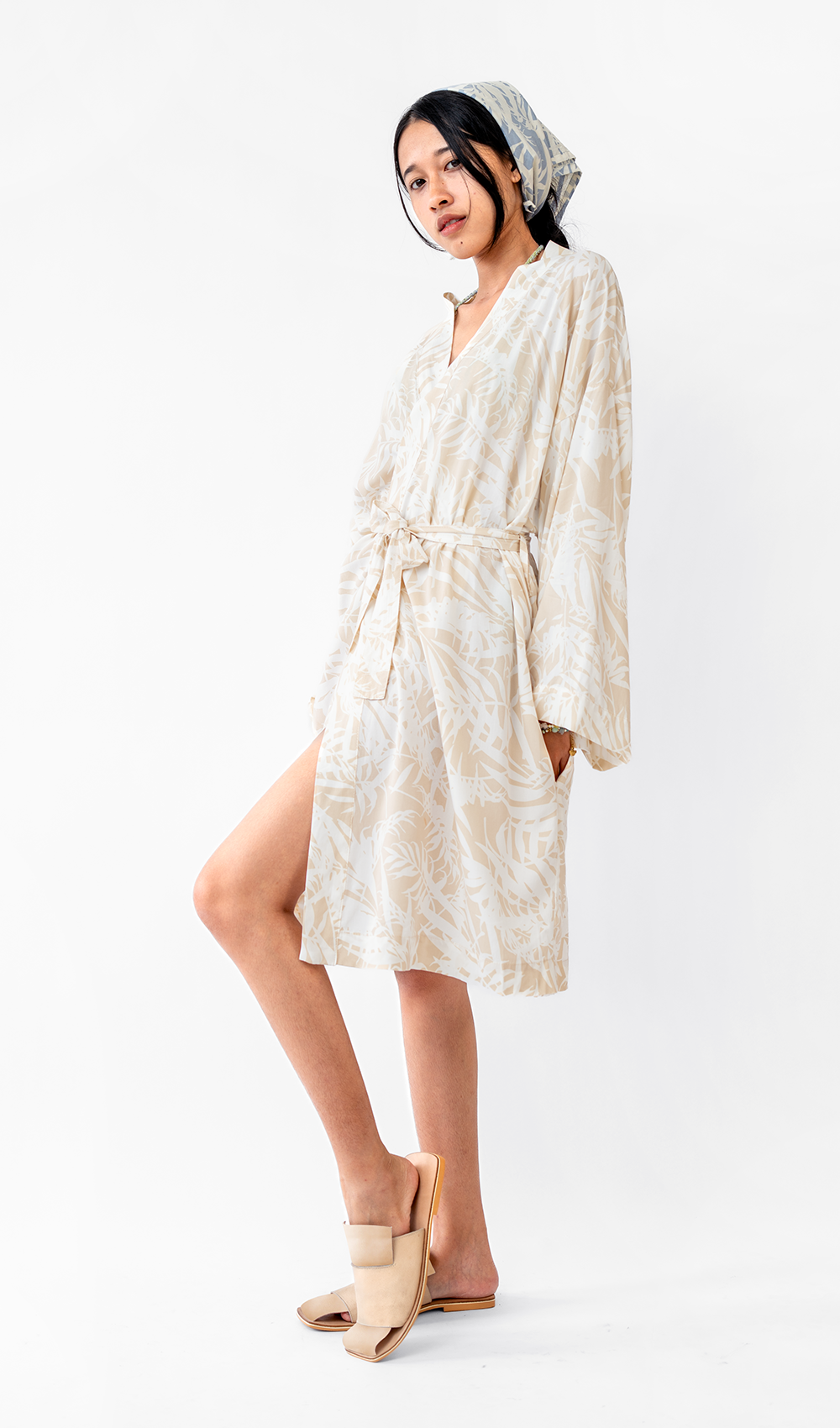 Palm Natural Rayon Short Kimono Robe, 1 size