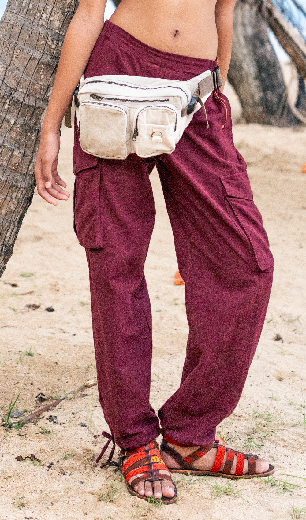 Burgundy Cotton Linen Cargo Pants, 3 sizes - SALE CLOTHING & KIDS