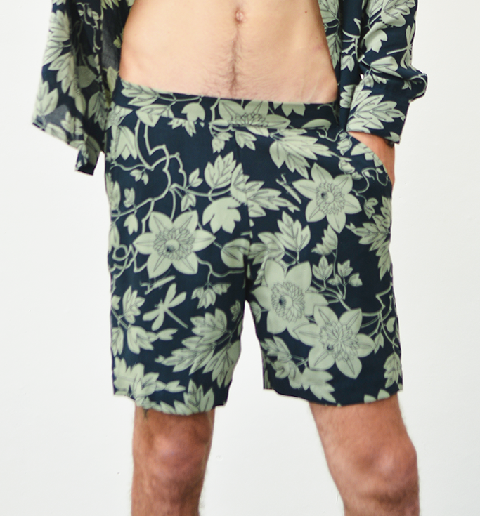 Eco-rayon P flower Lichen Indigo shorts - SALE CLOTHING & KIDS