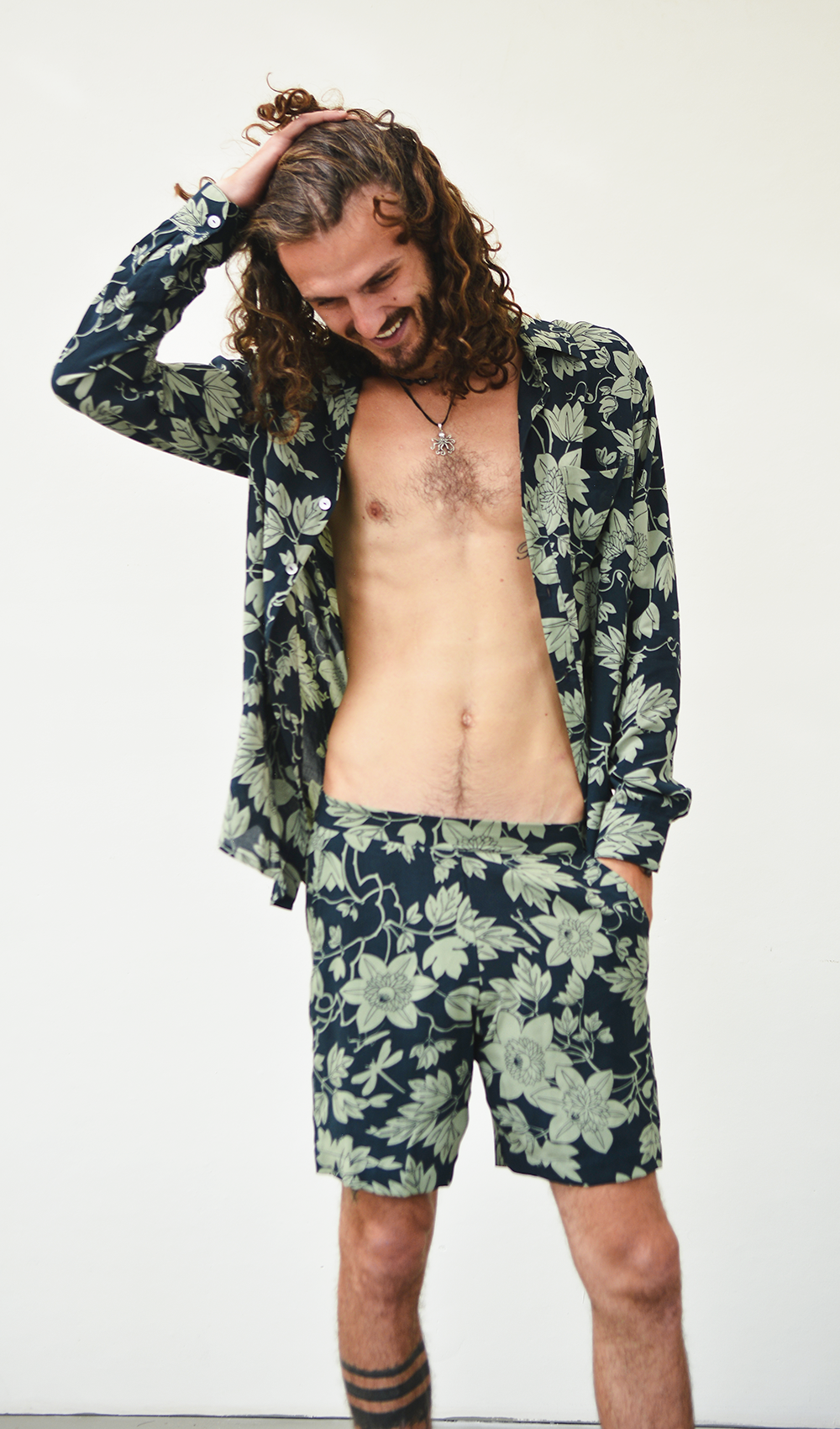 Eco-rayon P flower Lichen Indigo shorts - SALE CLOTHING & KIDS