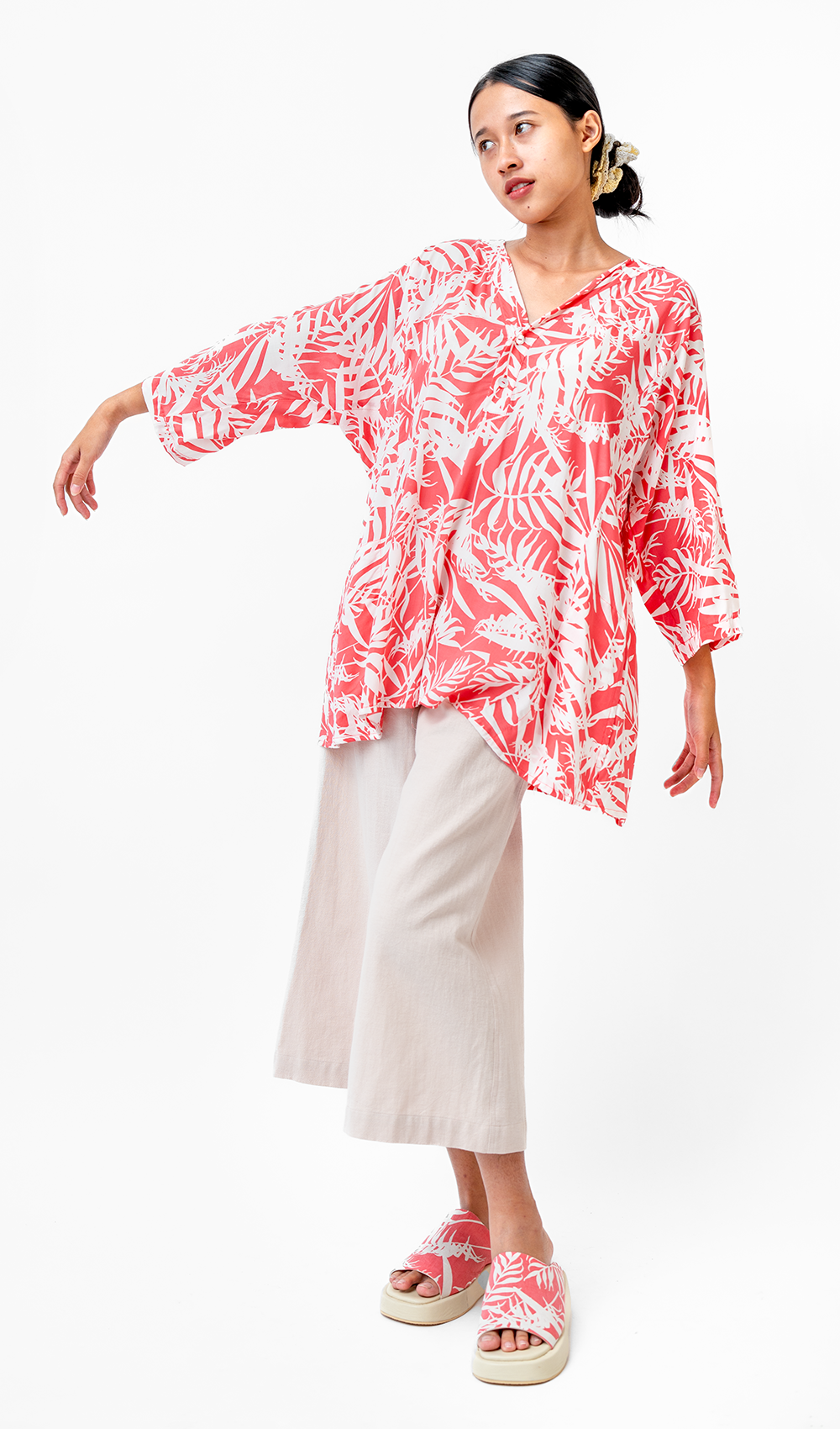 Palm Bright Coral Eco-Rayon Tunic Top, 1 size - SALE CLOTHING & KIDS