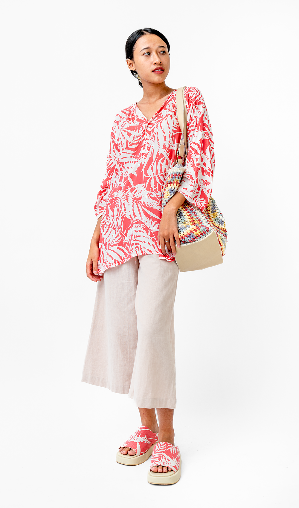 Palm Bright Coral Eco-Rayon Tunic Top, 1 size - SALE CLOTHING & KIDS
