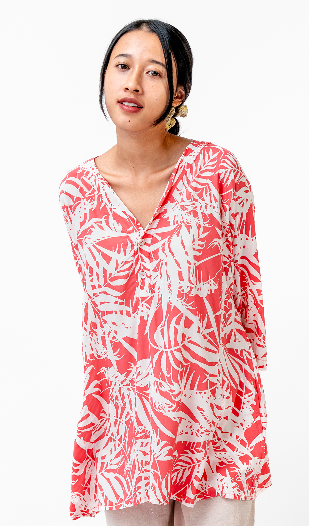 Palm Bright Coral Eco-Rayon Tunic Top, 1 size - SALE CLOTHING & KIDS
