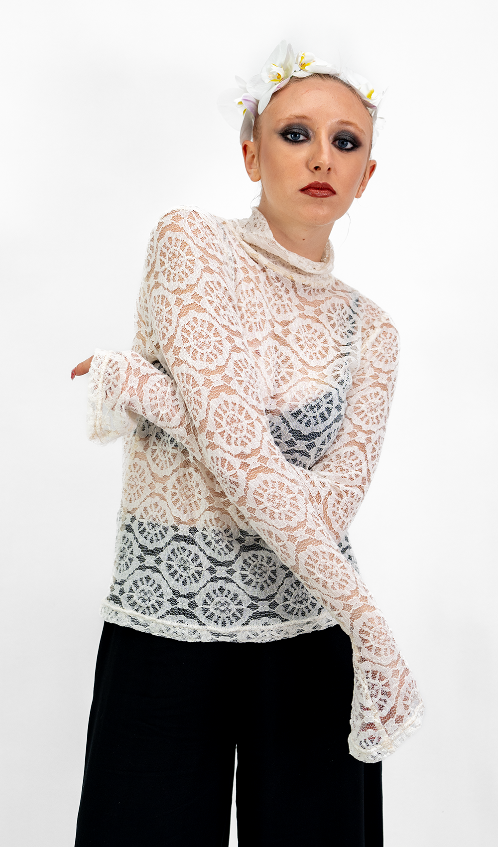 Italian Lace Turtleneck Long-sleeve White, 2 sizes - sale clothing & kids