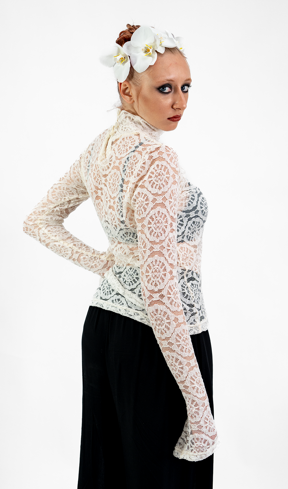 Italian Lace Turtleneck Long-sleeve White, 2 sizes - sale clothing & kids