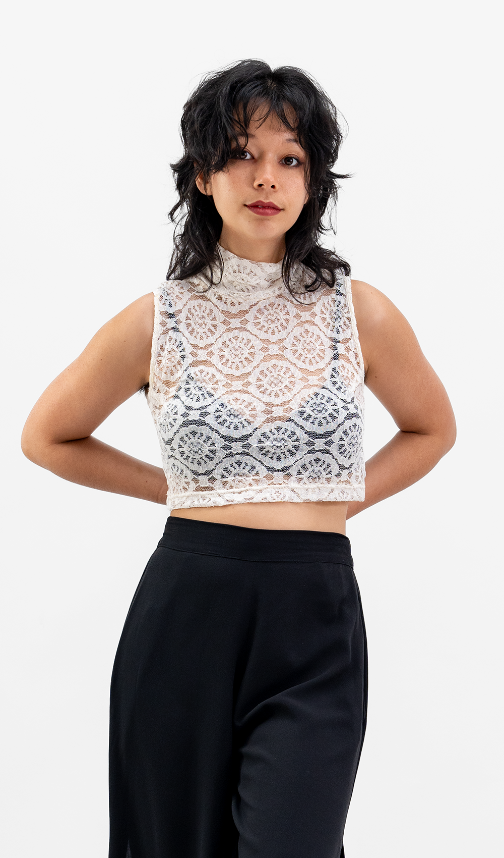 Italian Lace Turtleneck Sleeveless White - sale clothing & kids