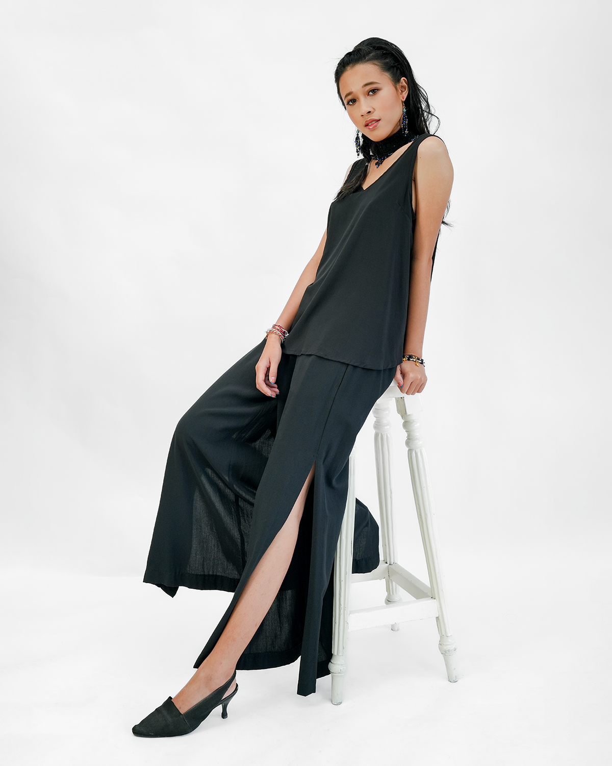 Black Rayon V Neck Swing Top, 2 Sizes