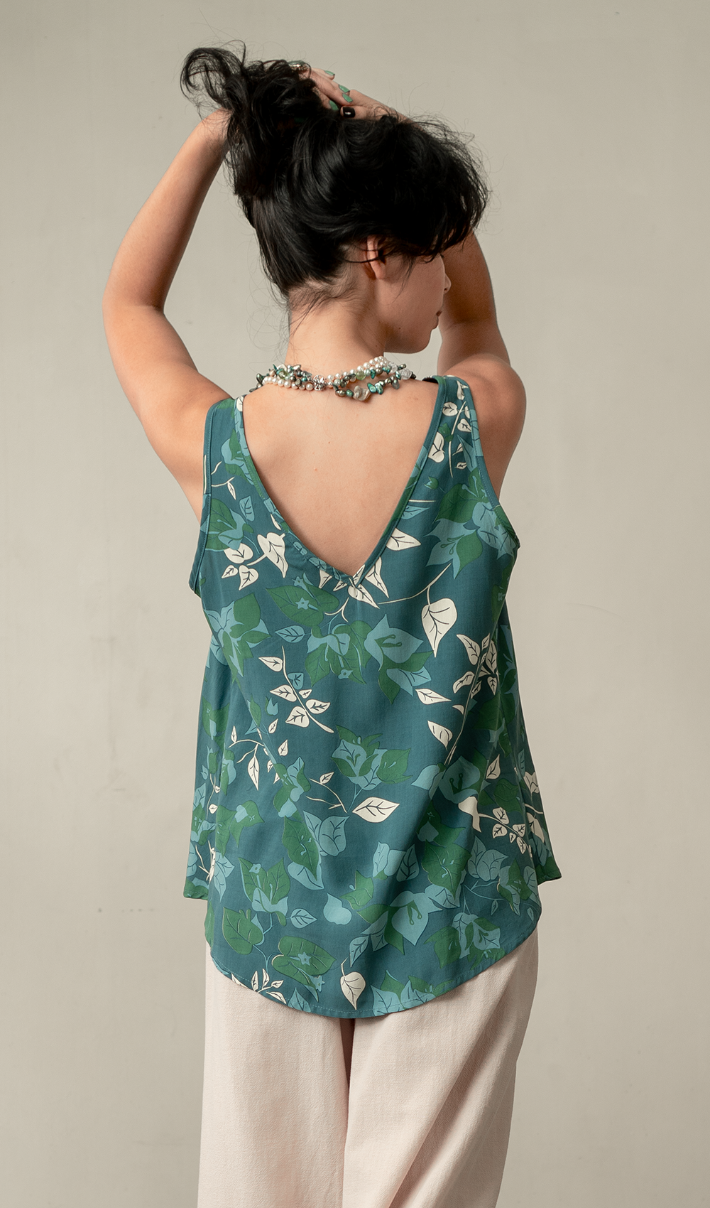 Bougainvillea Moss Rayon V Neck Swing Top, 2 Sizes