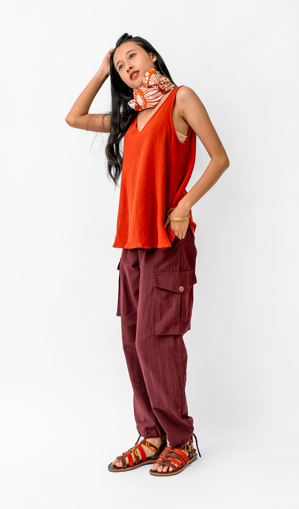 Burgundy Cotton Linen Cargo Pants, 3 sizes - SALE CLOTHING & KIDS