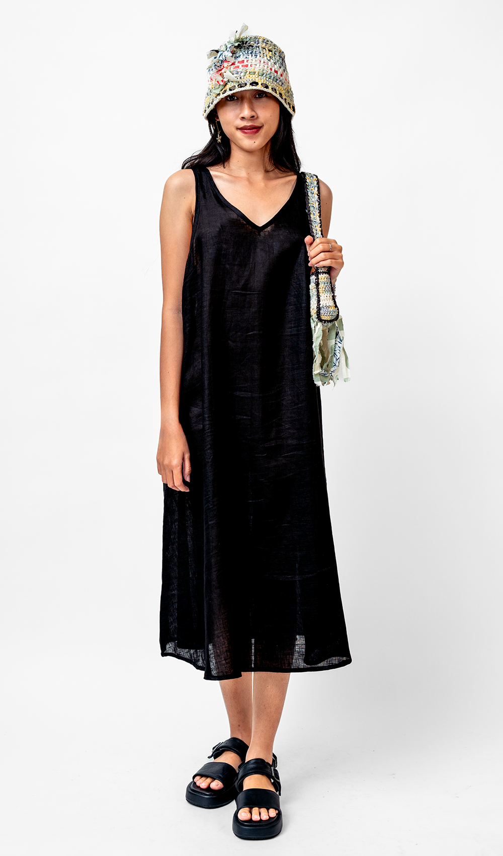 Gaun Semi Swing Linen Prancis Hitam, 3 ukuran - PAKAIAN & ANAK OBRAL