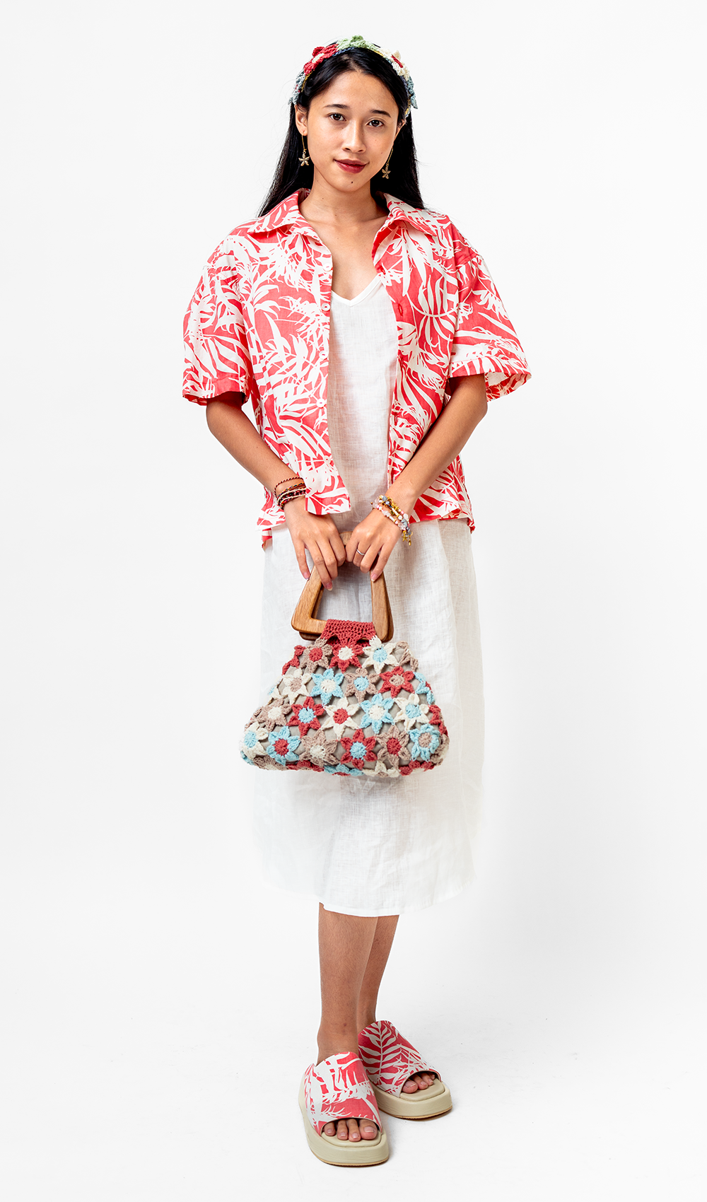 Palm Bright Coral Cotton Relax Button Up, 2 sizes - SALE CLOTHING & KIDS
