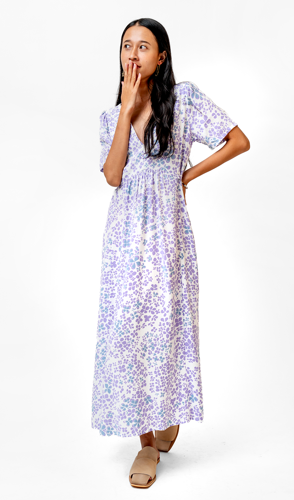 Gaun Rayon Hydrangea Lilac, 3 ukuran - PAKAIAN & ANAK-ANAK DISKON