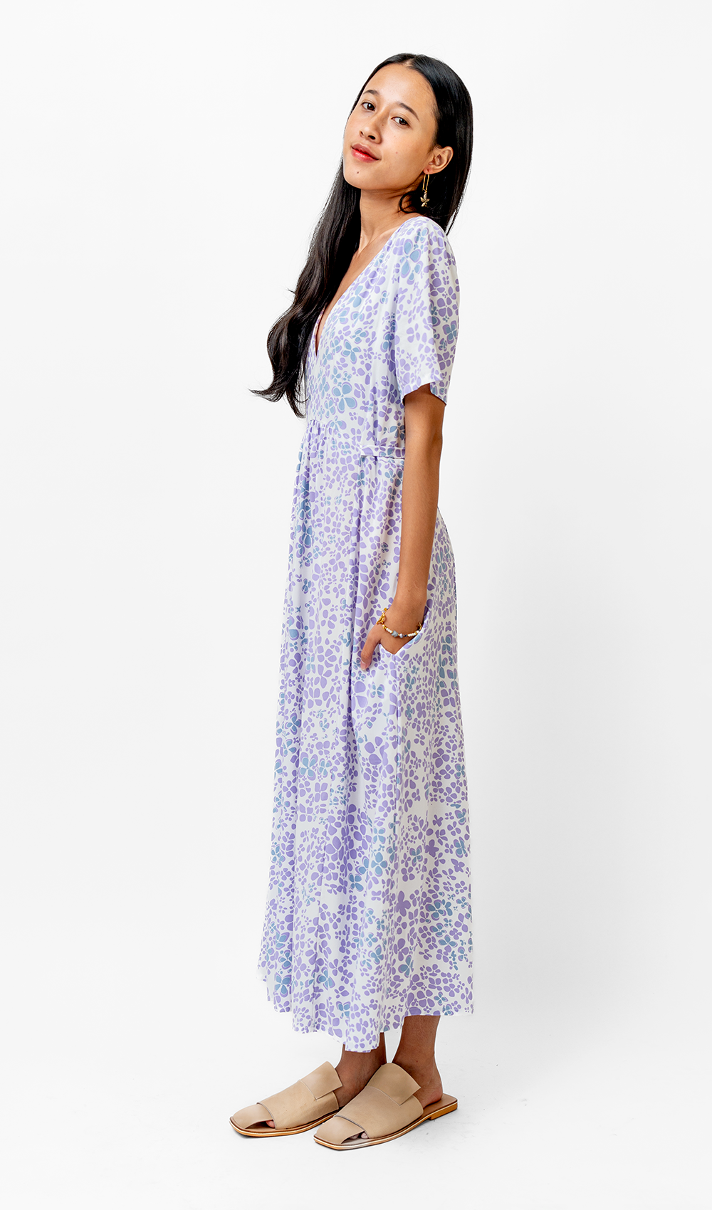 Gaun Rayon Hydrangea Lilac, 3 ukuran - PAKAIAN & ANAK-ANAK DISKON