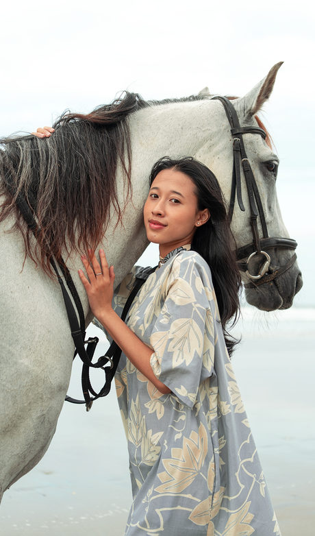 Gaun Kaftan Katun Organik Dove, 1 ukuran